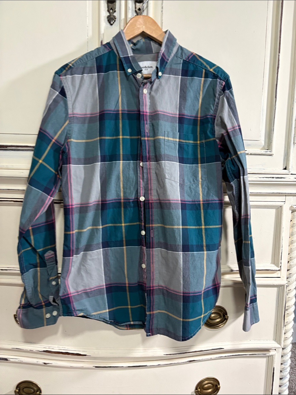 Goodfellow & Co Teal and Gray Plaid Button-Down Shirt